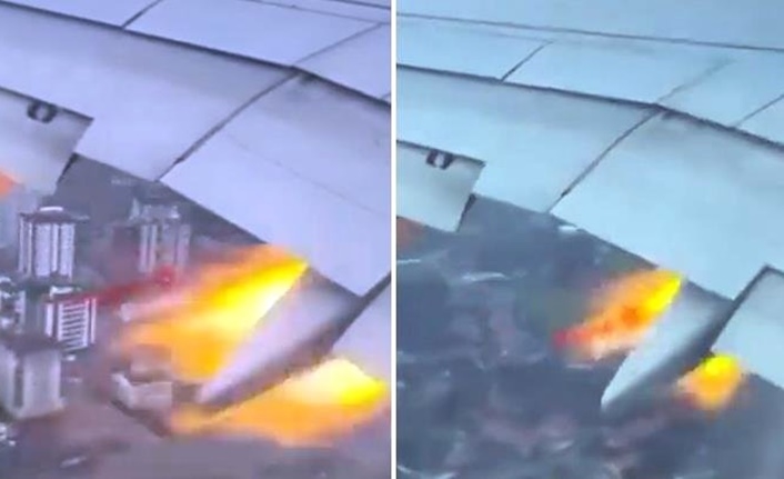 Patlama sesi duyuldu: Motoru alev alan uçak, acil iniş yaptı