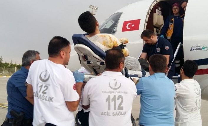3.derecede yanığı olan hasta ambulans uçakla İzmir’e nakledildi
