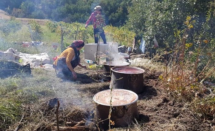 Çukurca'da doğal üzüm pekmezinin yapılmasına başlandı
