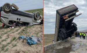 Adilcevaz ilçesinde hafif ticari aracın şarampole yuvarlanması sonucu meydana gelen